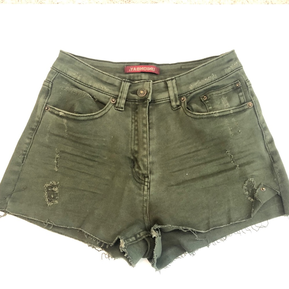 Army green denim shorts